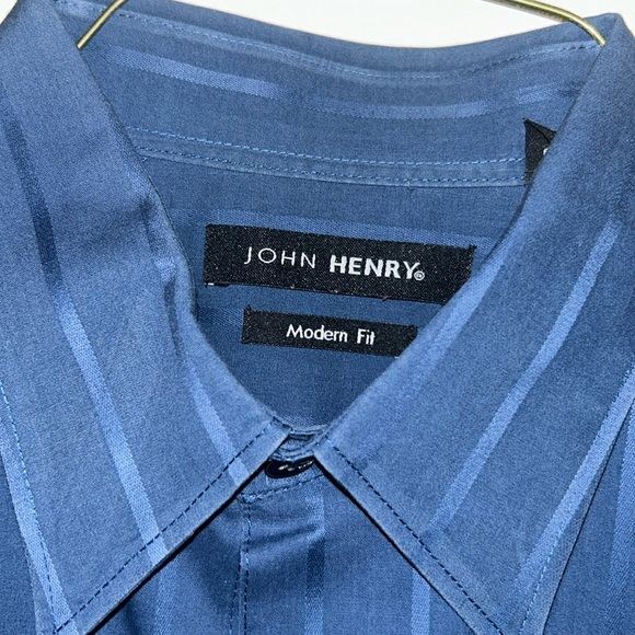 John Henry | Modern Fit | Navy Blue | long sleeve button down dress shirt Size L - Picture 9 of 9